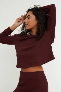 Trendyol Conjunto de pijama de pana en color burdeos Hot