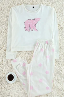 Trendyol Conjunto de pijama estrellas blanco y rosa Hot