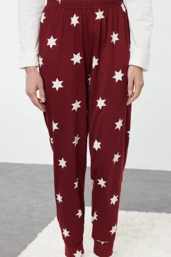Trendyol Conjunto de pijama estrellas blanco y rojo burdeos Discount