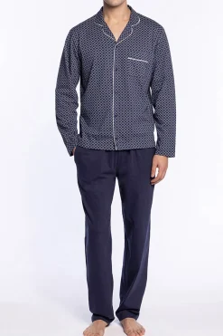 Punto Blanco Conjunto de pijama largo abierto Elegance azul