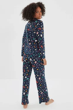 Trendyol Conjunto pijama camisero Navidad azul Clearance