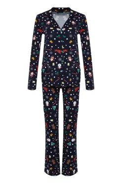 Trendyol Conjunto pijama camisero Navidad azul Clearance