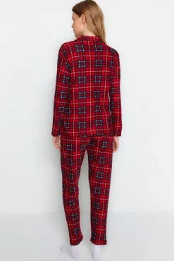 Trendyol Conjunto pijama camisero cuadros rojo Online