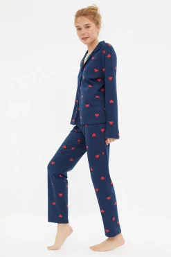 Trendyol Conjunto pijama camisero corazones azul Online
