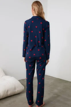 Trendyol Conjunto pijama camisero corazones azul Online