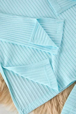 Trendyol Conjunto pijama canalé aberturas turquesa verde Online