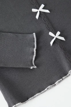 Trendyol Conjunto pijama canalé detalle lazos gris Outlet