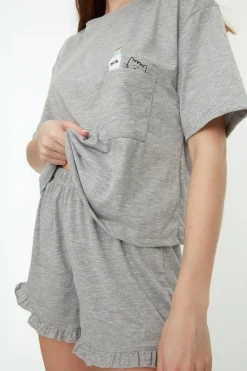 Trendyol Conjunto pijama corto volantes gris Outlet