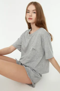 Trendyol Conjunto pijama corto volantes gris Outlet