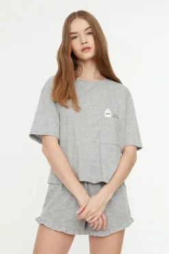 Trendyol Conjunto pijama corto volantes gris Outlet