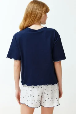 Trendyol Conjunto pijama corto volantes estrellas azul Online