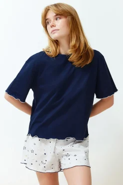 Trendyol Conjunto pijama corto volantes estrellas azul Online