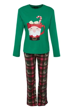 Trendyol Conjunto pijama cuadros Navidad Papá Noél verde New
