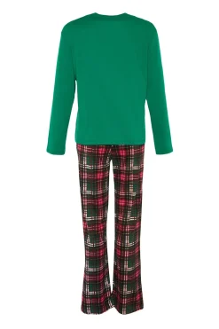 Trendyol Conjunto pijama cuadros Navidad Papá Noél verde New