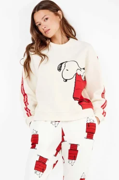 Gisela Conjunto pijama en felpa elástica extrasuave casita Snoopy beige Sale