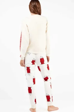 Gisela Conjunto pijama en felpa elástica extrasuave casita Snoopy beige Sale
