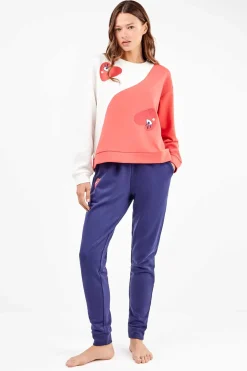 Gisela Conjunto pijama en felpa perchada motivos corazones beige