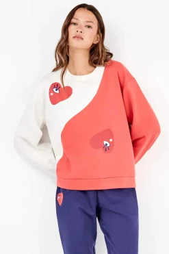 Gisela Conjunto pijama en felpa perchada motivos corazones beige