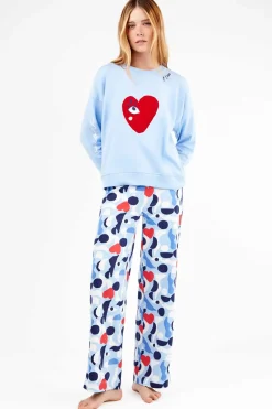 Gisela Conjunto pijama en punto interlock motivos corazones azul Outlet