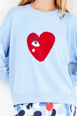 Gisela Conjunto pijama en punto interlock motivos corazones azul Outlet