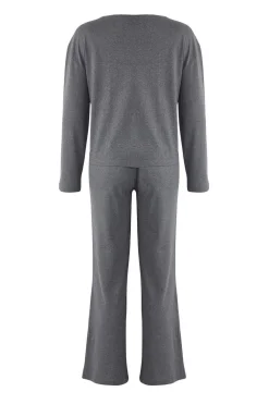 Trendyol Conjunto pijama estrellas bordadas gris New