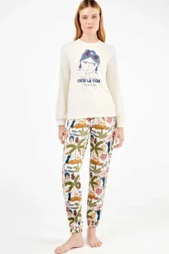Gisela Conjunto pijama Frida Kahlo en punto all-over beige