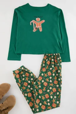 Trendyol Conjunto pijama Galleta jengibre Navidad verde Clearance