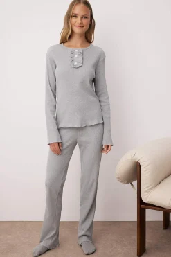 Trendyol Conjunto pijama jaspeado tapeta gris Online