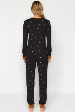 Trendyol Conjunto pijama jogger estampado floral negro Sale