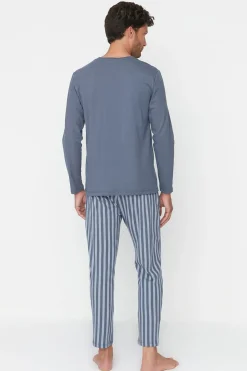 Trendyol Conjunto pijama largo rayas100% algodón azul Online