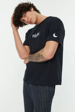 Trendyol Conjunto pijama largo rayas azul New