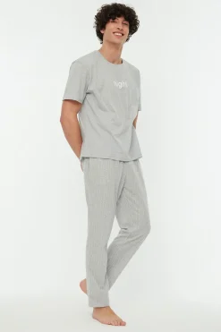 Trendyol Conjunto pijama largo rayas gris Sale