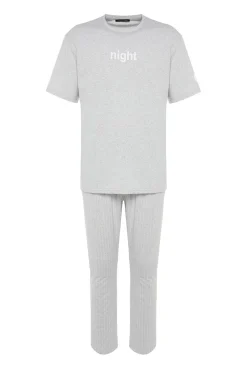 Trendyol Conjunto pijama largo rayas gris Sale