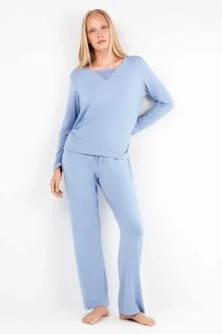 Gisela Conjunto pijama monocolor azul Discount