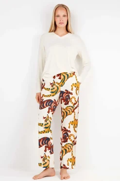 Gisela Conjunto pijama pantalón estampado tigres beige Discount