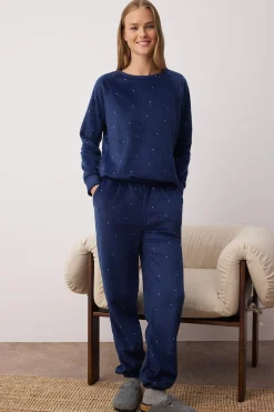 Trendyol Conjunto pijama polar lunares azul Best