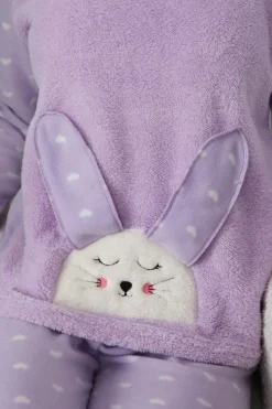 Trendyol Conjunto pijama polar conejo y corazones lila morado/lila Clearance