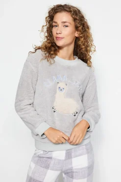 Trendyol Conjunto pijama polar cuadros gris Clearance