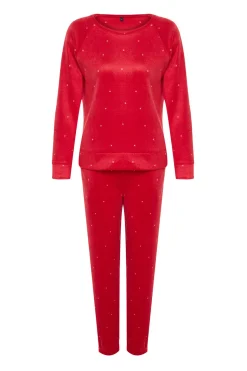 Trendyol Conjunto pijama polar lunares rojo Sale