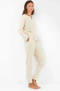Gisela Conjunto pijama tejido polar elástico beige Hot