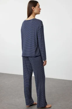 Trendyol Conjunto pijama viscosa rayas arco iris azul Best