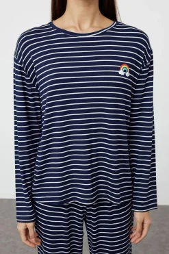 Trendyol Conjunto pijama viscosa rayas arco iris azul Best