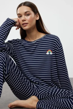 Trendyol Conjunto pijama viscosa rayas arco iris azul Best