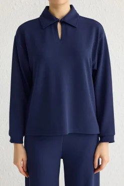 Trendyol Conjunto top y pantalón con cuello polo azul Outlet