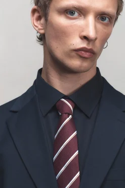 Selected Corbata de rayas confeccionada con materiales reciclados Granate New