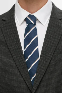 Selected Corbata de rayas confeccionada con materiales reciclados Azul marino Discount