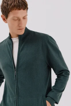 Cortefiel Cárdigan algodón con cashmere cierre cremallera Verde oscuro Best