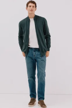 Cortefiel Cárdigan algodón con cashmere cierre cremallera Verde oscuro Best