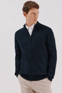 Cortefiel Cárdigan algodón con cashmere cierre cremallera Azul marino Outlet