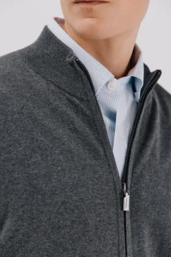 Cortefiel Cárdigan algodón con cashmere cierre cremallera Gris Sale